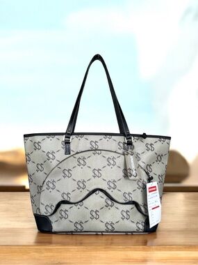 🆕 Sprayground Large Shoulder Bag Limited Edition Double Money Tote Grey Leather